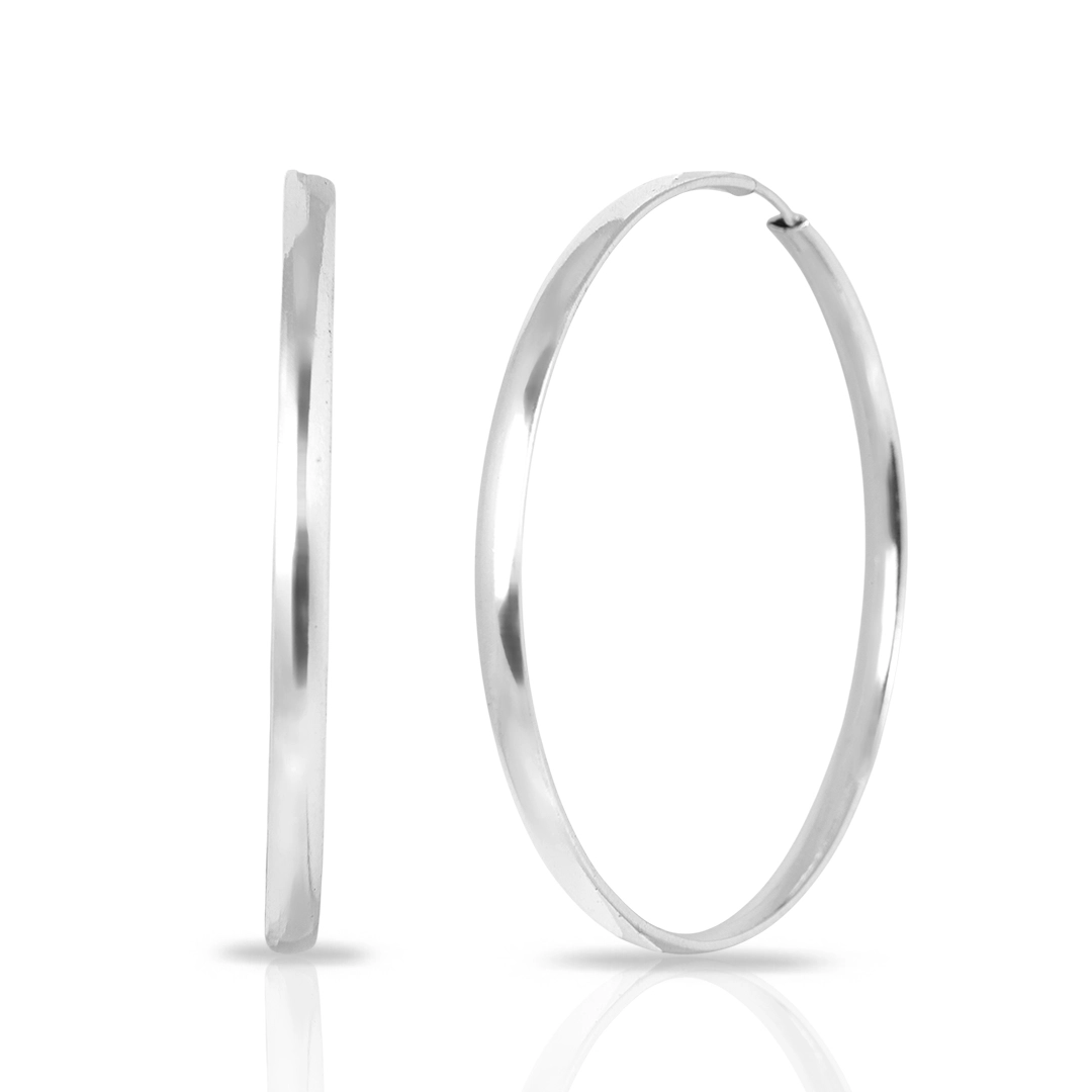 Brinco De Prata Argola Meia Cana Espelhada M