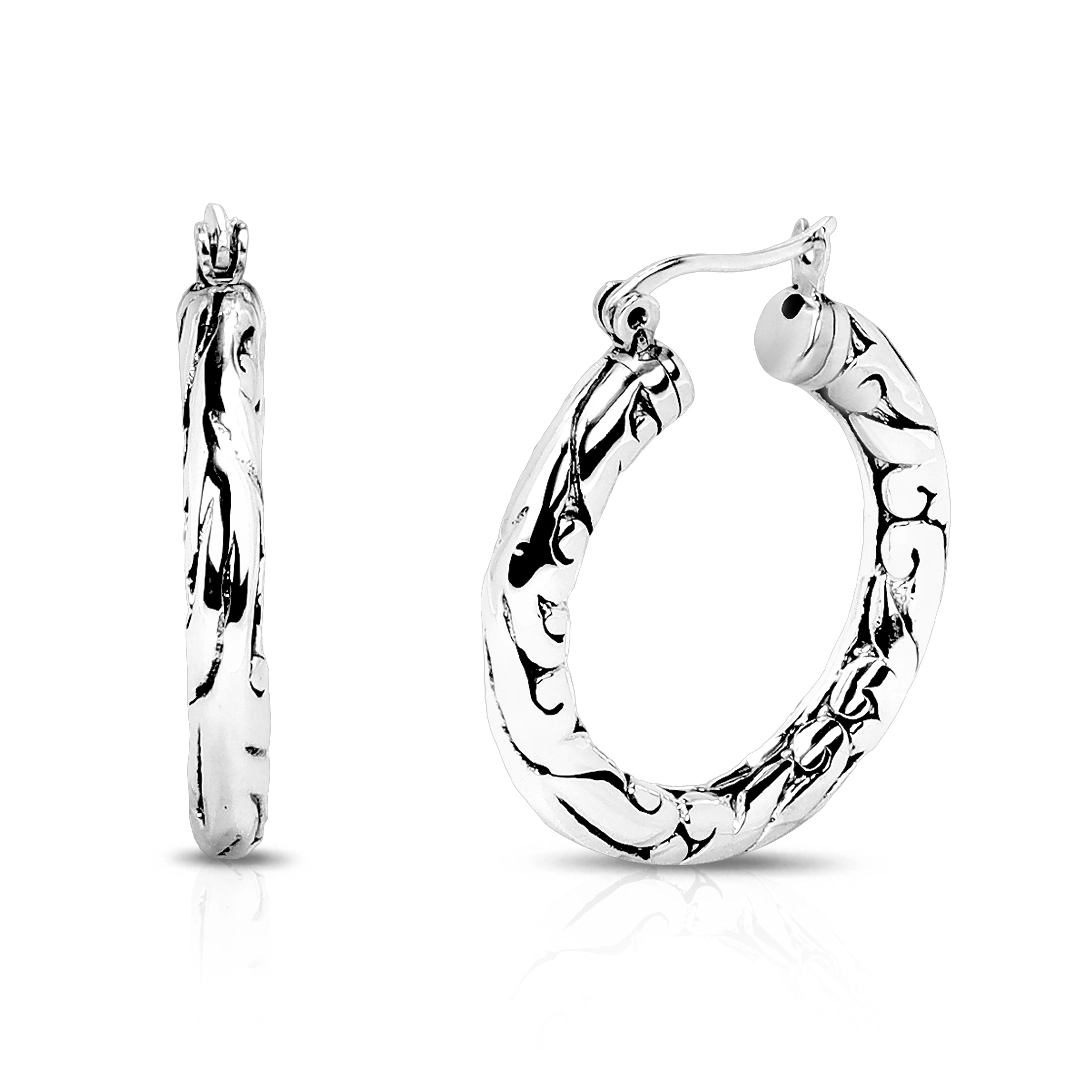 Brinco de Prata Argola Envelhecida e Trabalhada