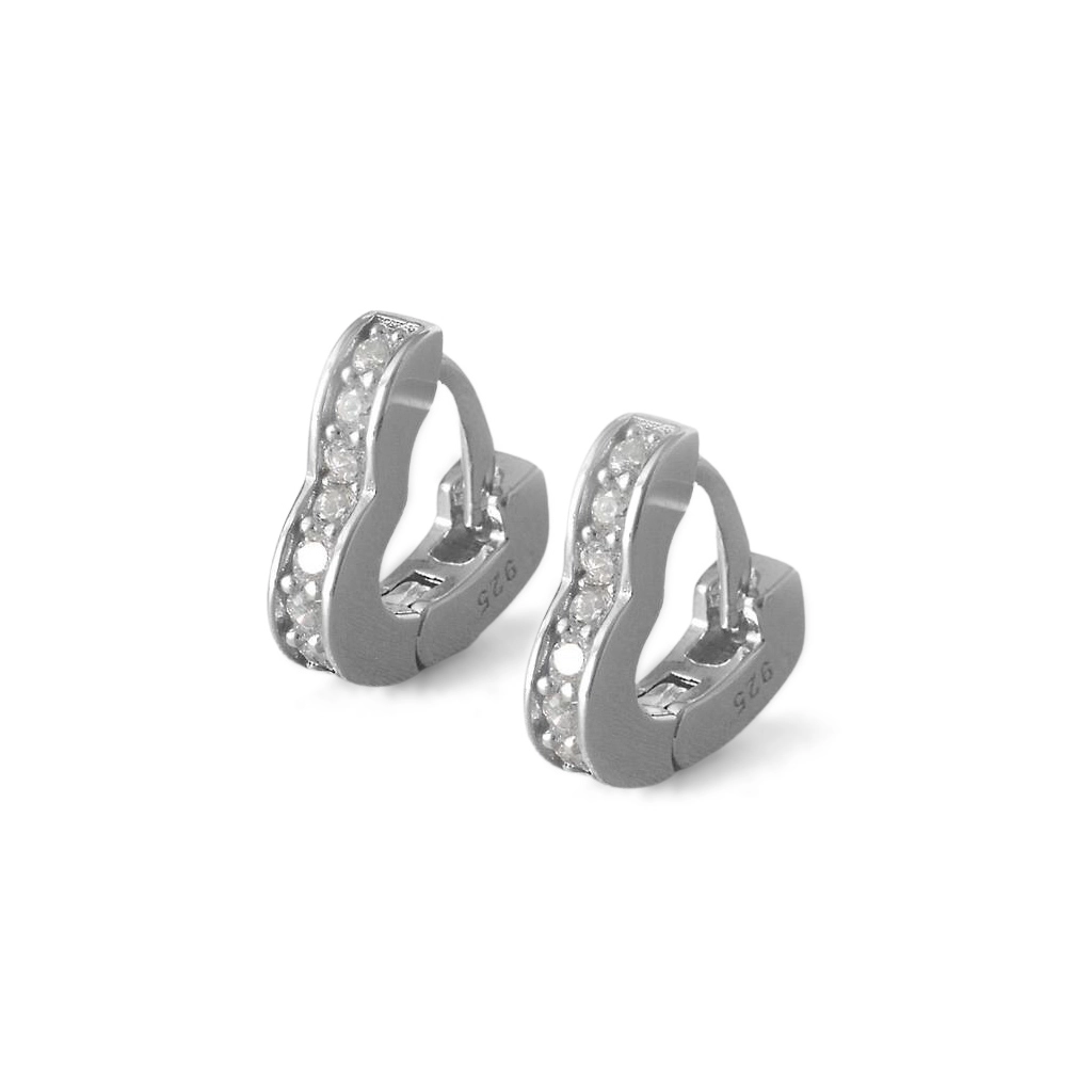 Brinco de Prata Argola Linha Clic Coração com Zircônias Cristal