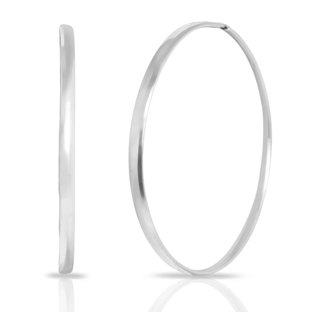 Brinco De Prata Argola Meia Cana Espelhada