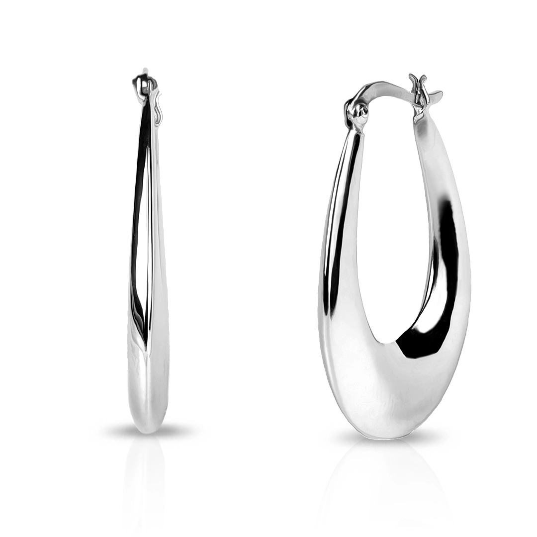 Brinco de Prata Argola Oval com Trava