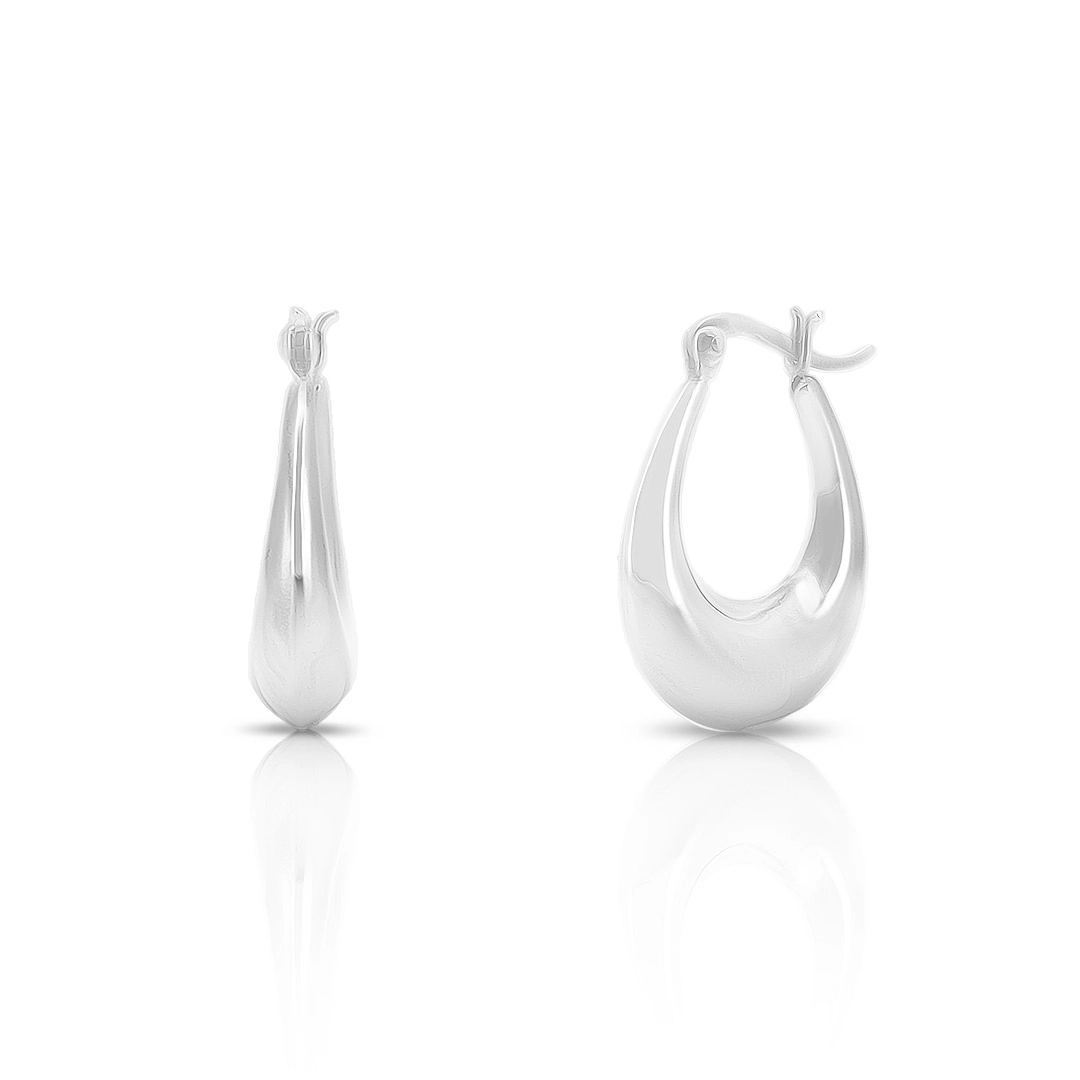 Brinco de Prata Argola Oval Oca E Espelhada