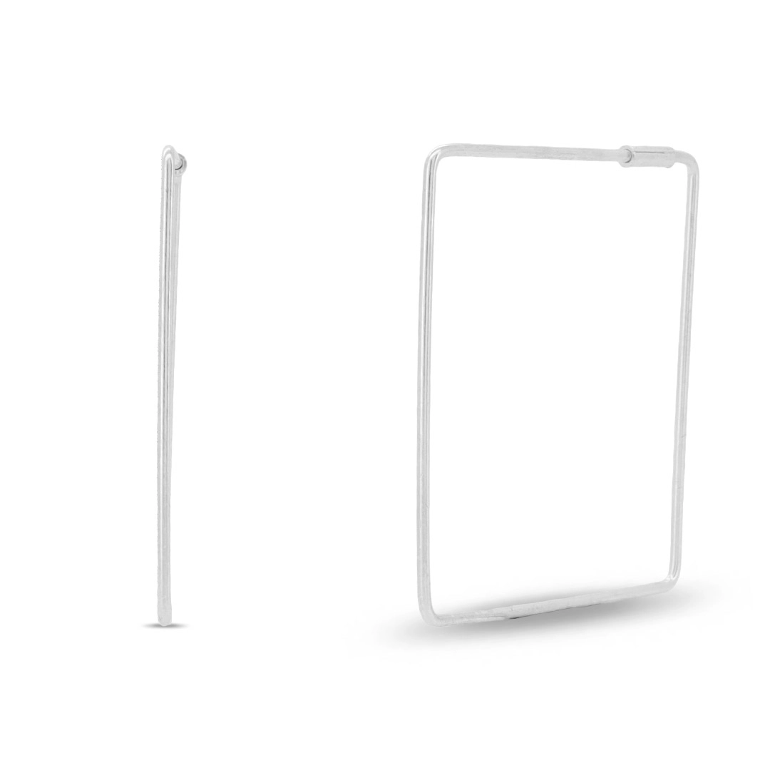 Brinco De Prata Argola Quadrada com Fio Roliço e Espelhado