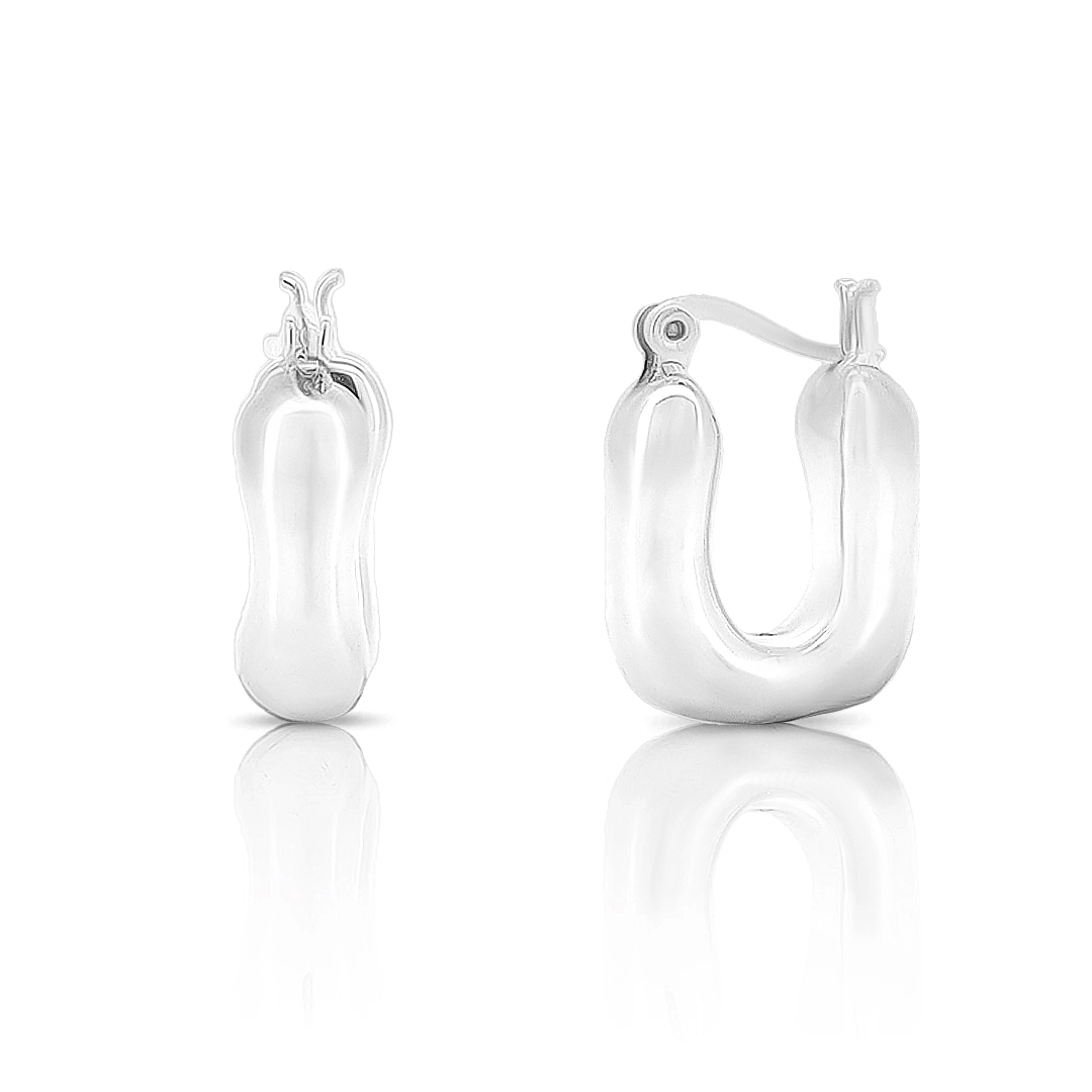 Brinco de Prata Argola Quadrada Oca e Espelhada