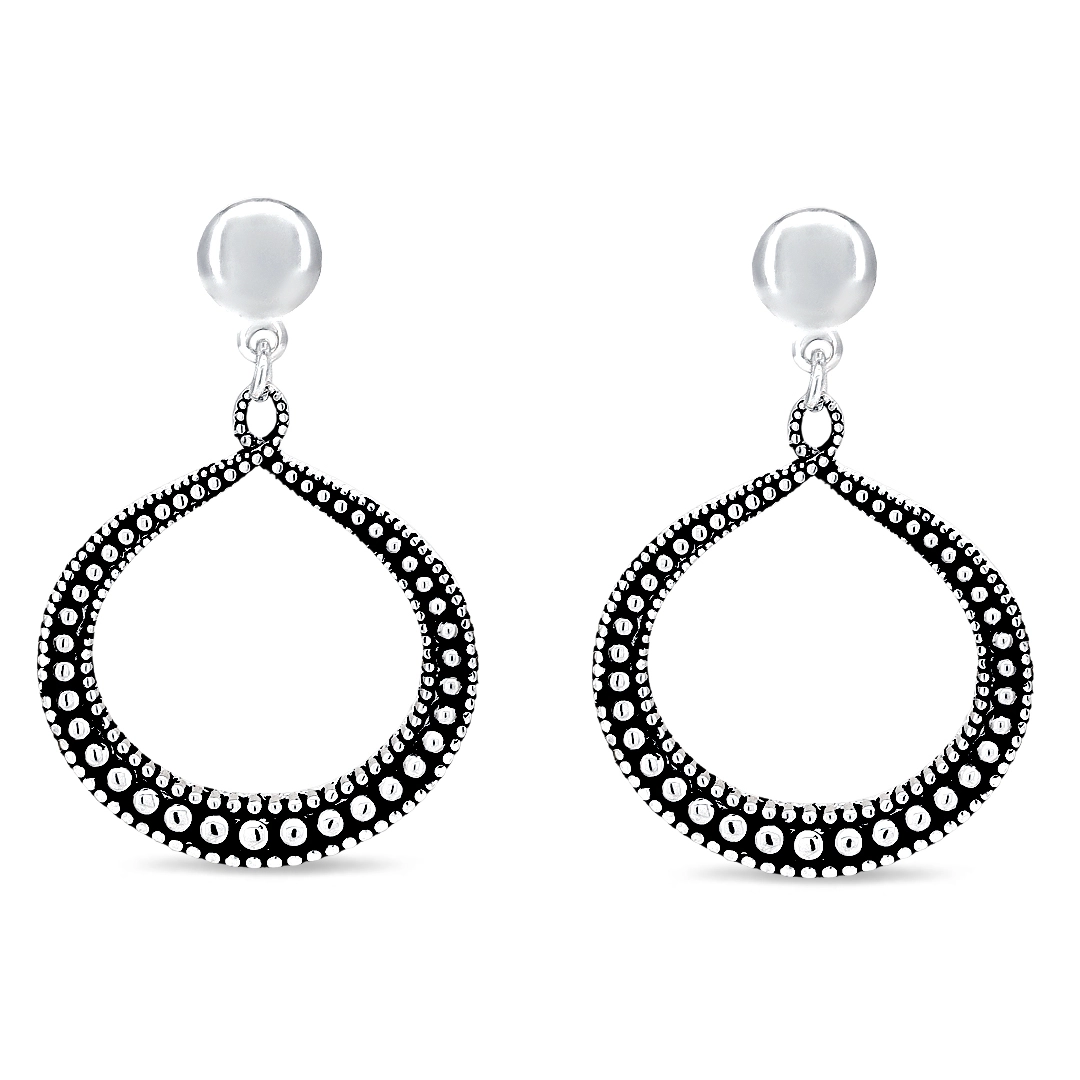 Brinco de Prata Balanço com Trabalhado Envelhecido