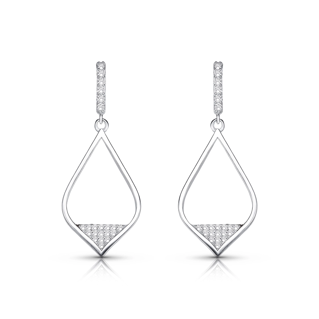 Brinco De Prata Balanço Gota Indiana com Zircônias Cristal