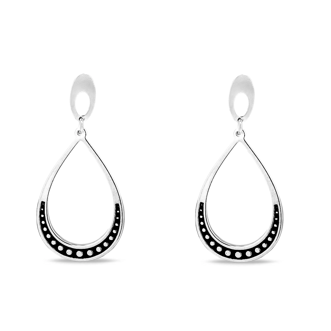 Brinco de Prata Balanço Gota Vazada com Trabalhado Envelhecido