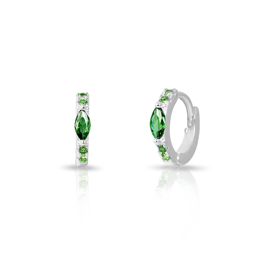 Brinco de Prata Blend Collection Clic de Zircônias Esmeralda  Navete