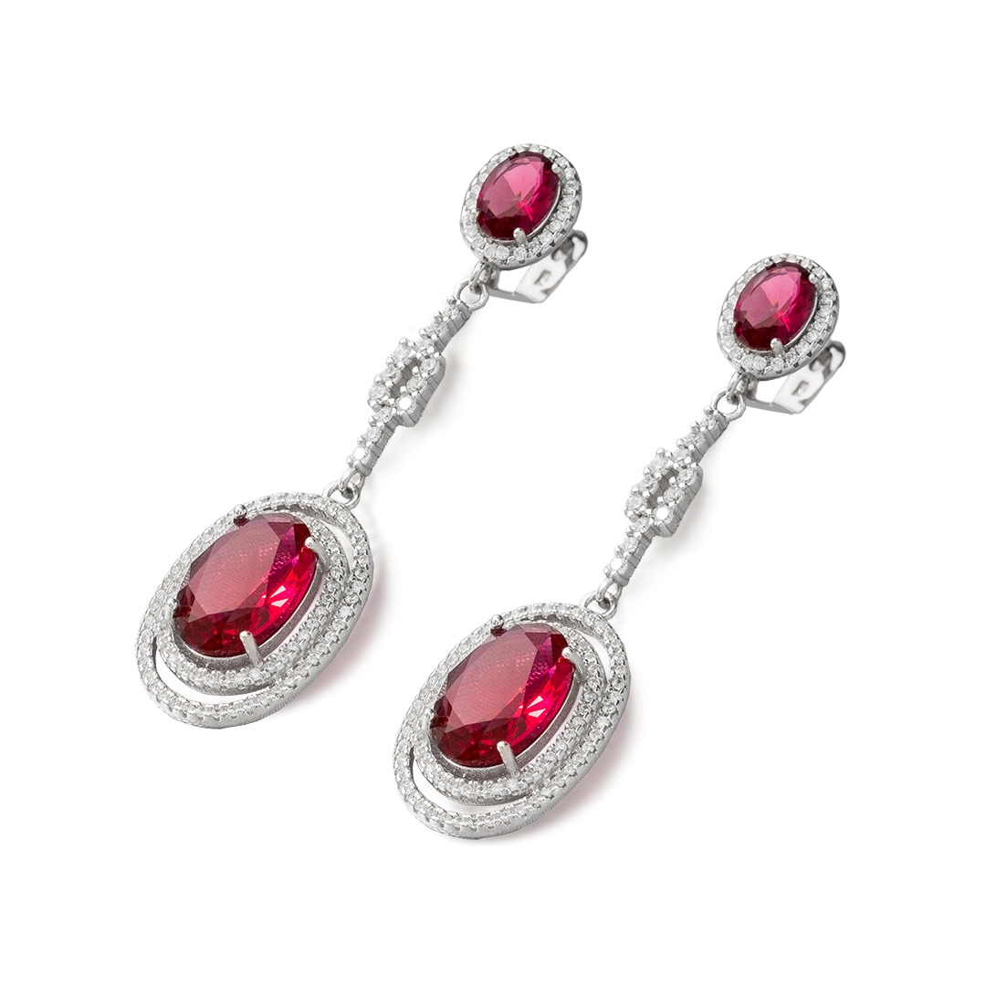 Brinco de Prata com Zircônia Granada Oval
