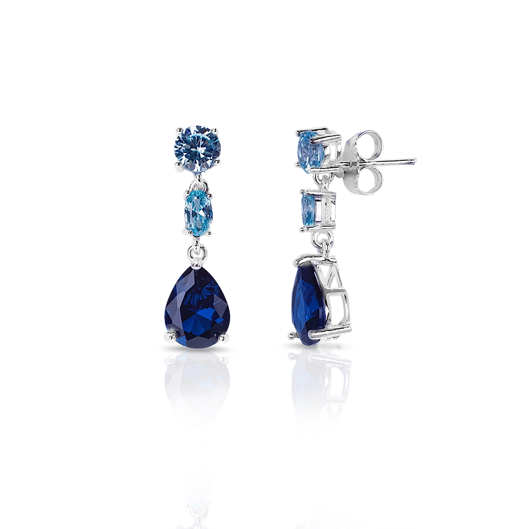 Brinco de Prata com Zircônias Topázio e Safira