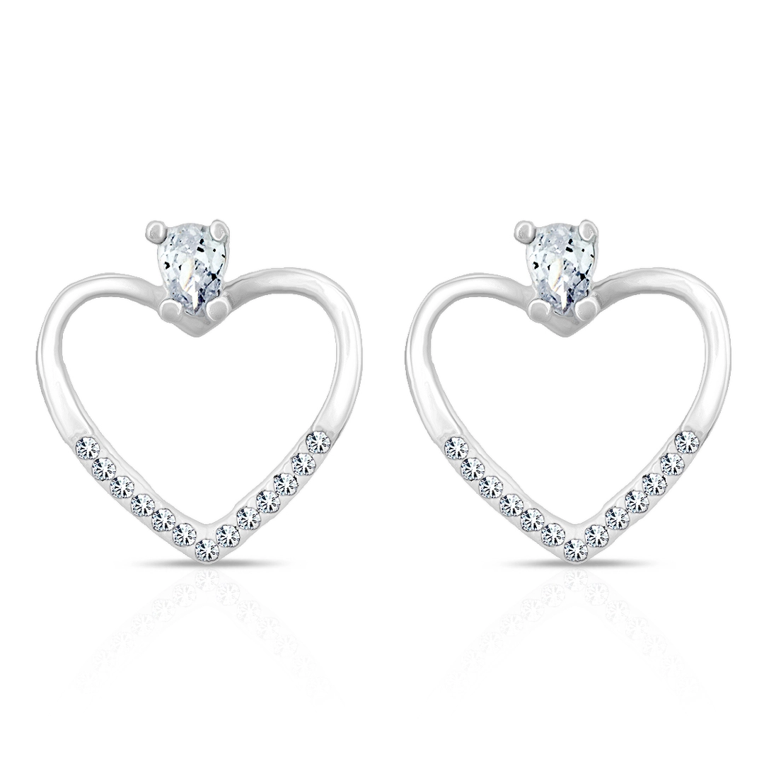 Brinco de Prata Coração Vazado com Zircônias Cristal