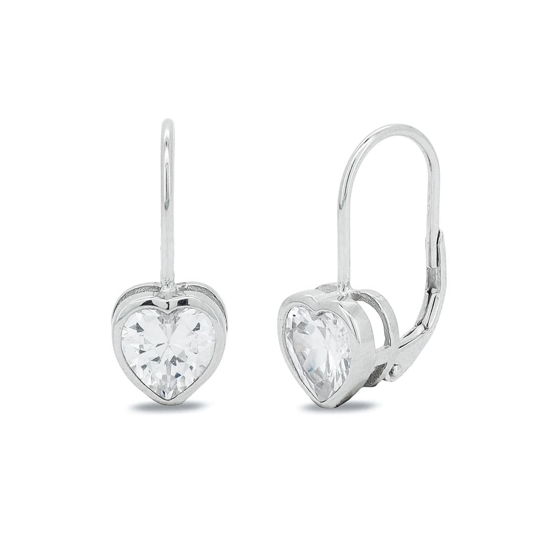 Brinco De Prata Gancho Com Coração de Zircônia Cristal