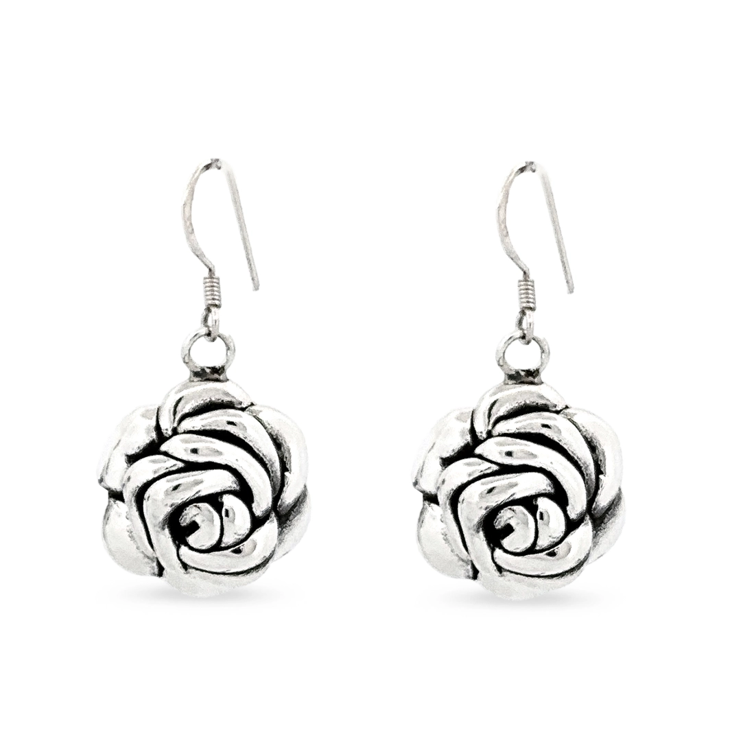 Brinco de Prata Gancho com Rosa Envelhecida