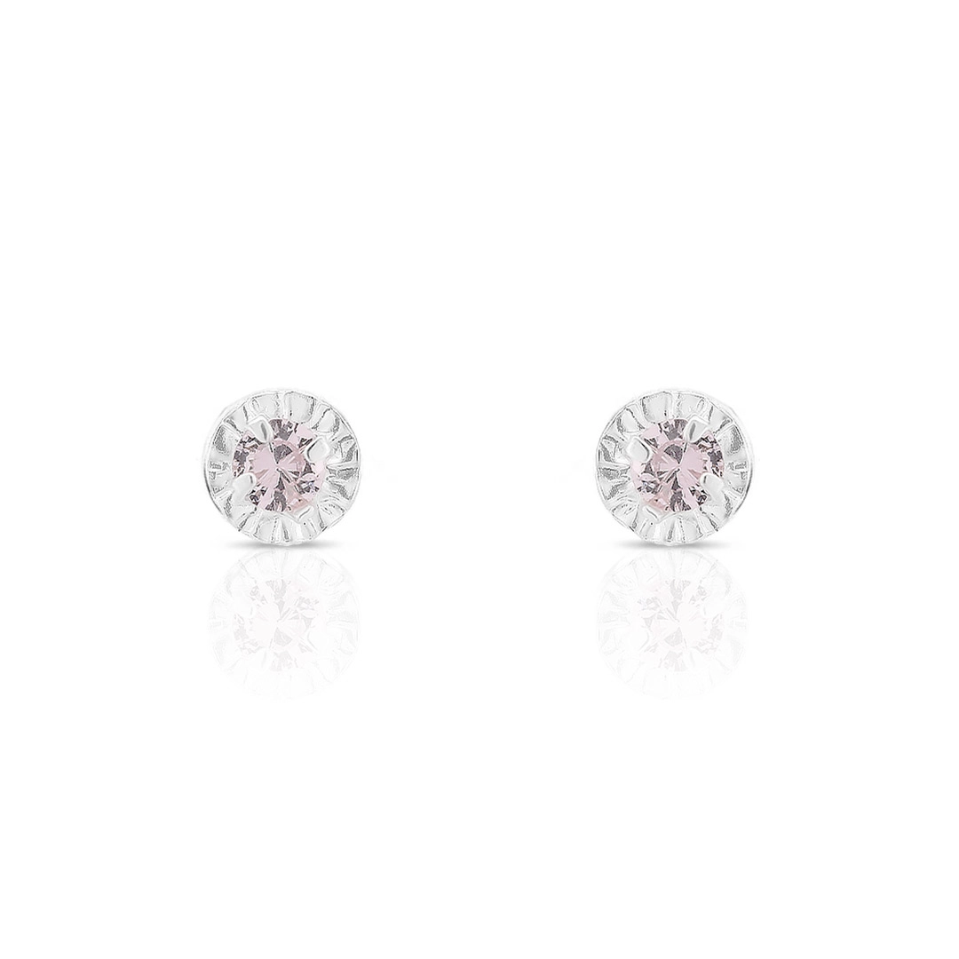 Brinco de Prata Infantil com Zircônia Rosa
