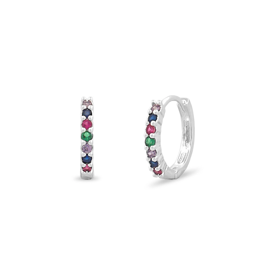 Brinco de Prata Leve Argola Clic com Zircônias Coloridas