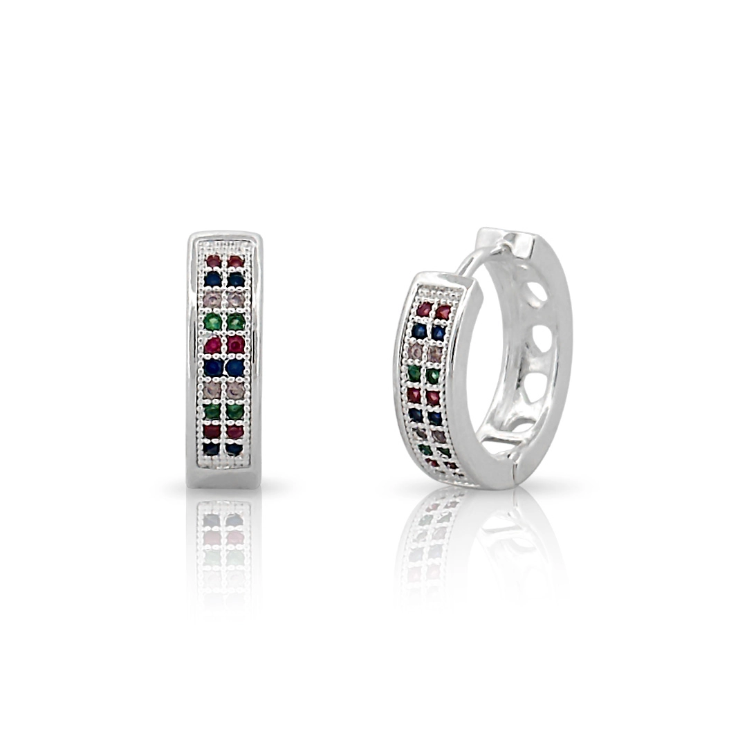 Brinco de Prata Leve Argola Clic Com Zircônias Coloridas G