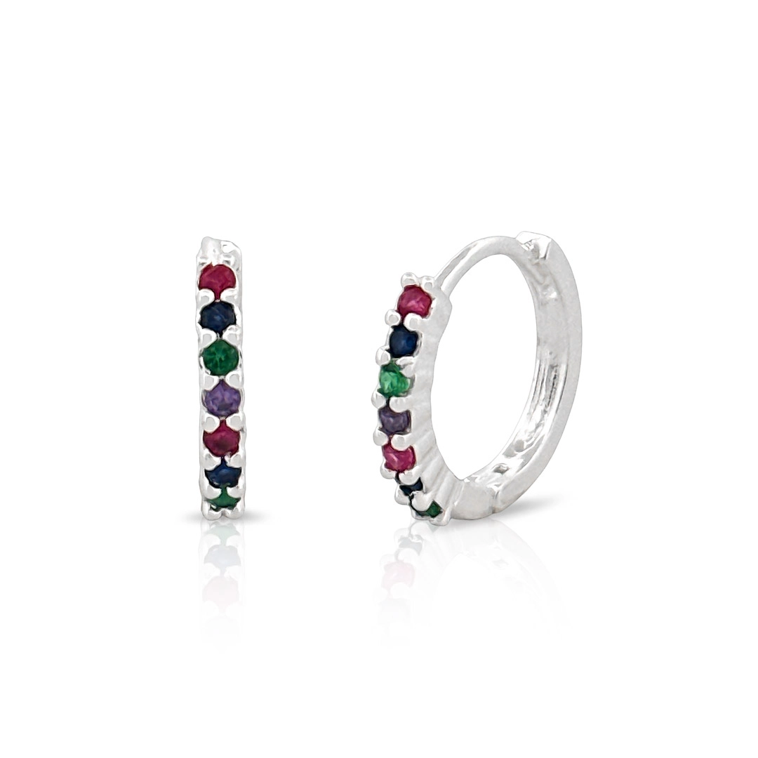 Brinco de Prata Leve Argola Clic com Zircônias Coloridas M