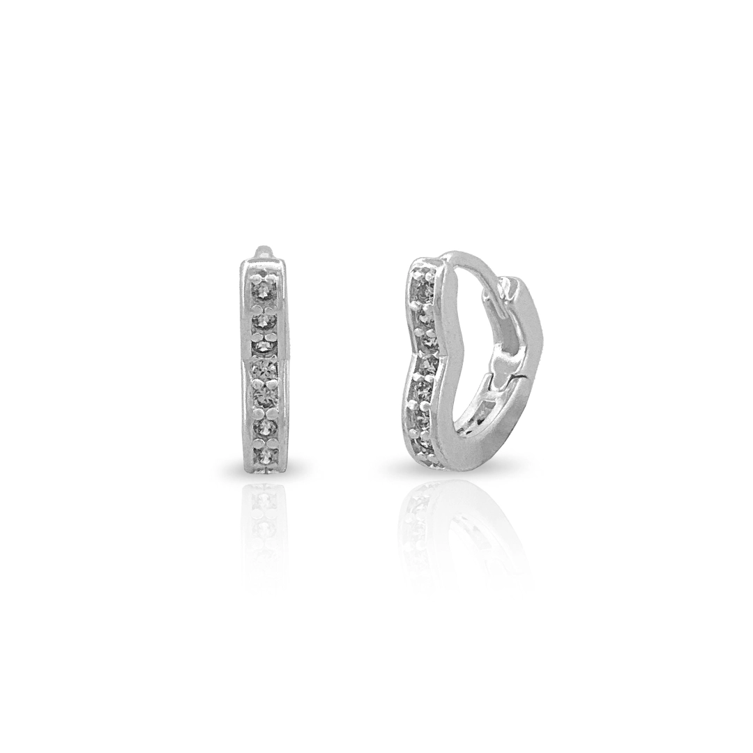 Brinco De Prata Leve Argola Clic Coração com Zircônia Cristal