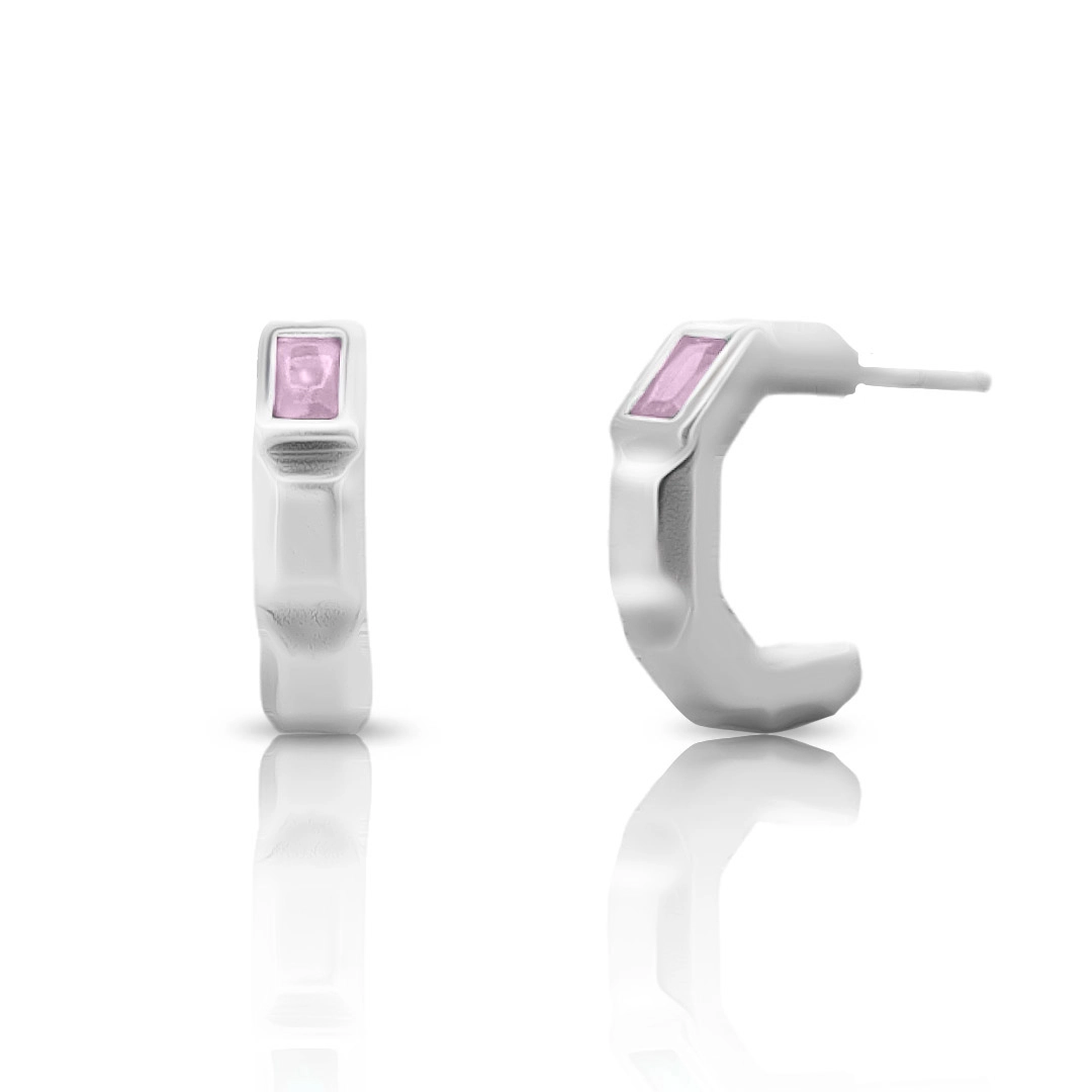 Brinco De Prata Leve Argola com Zircônia Rosa