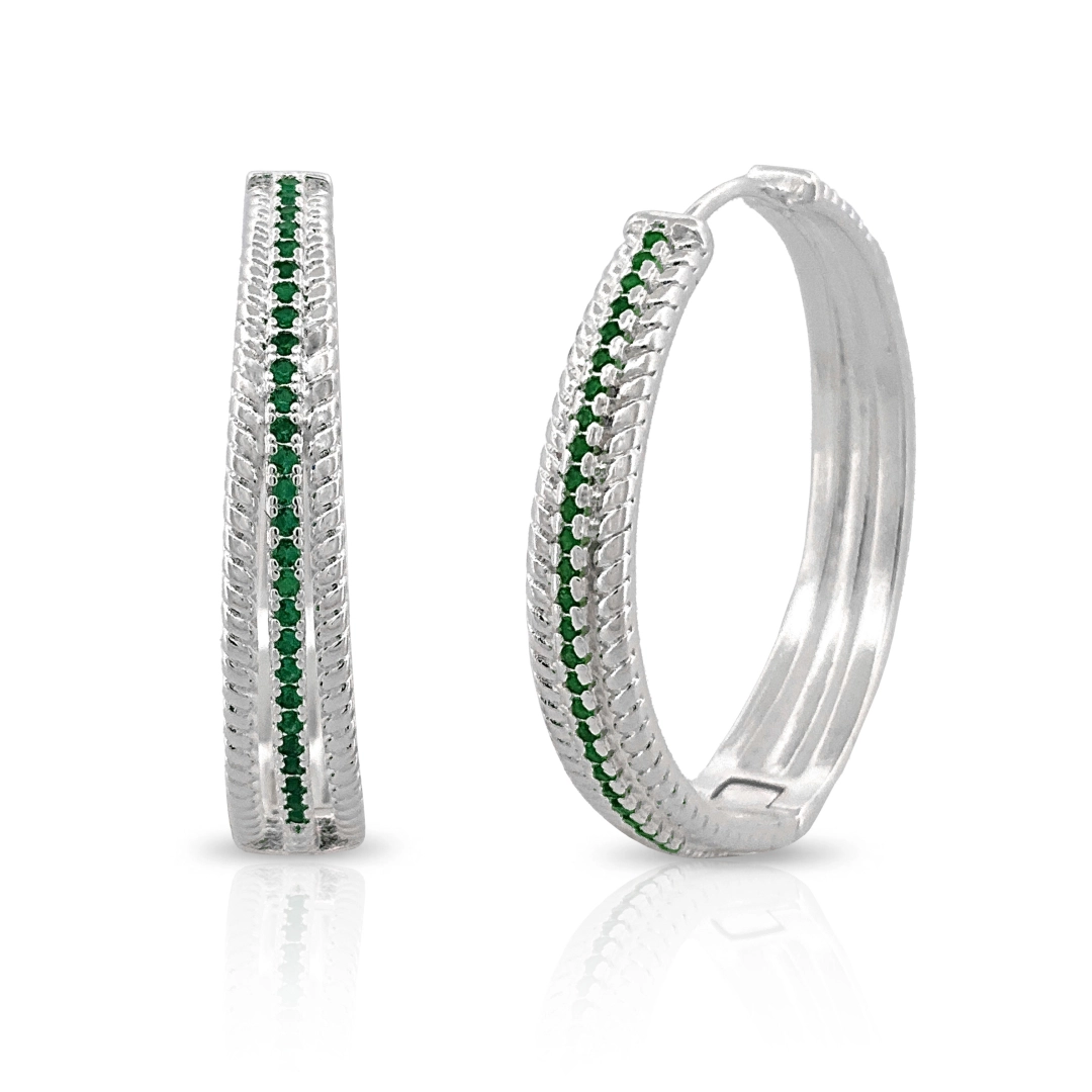 Brinco De Prata Leve Argola com Zircônias Esmeralda