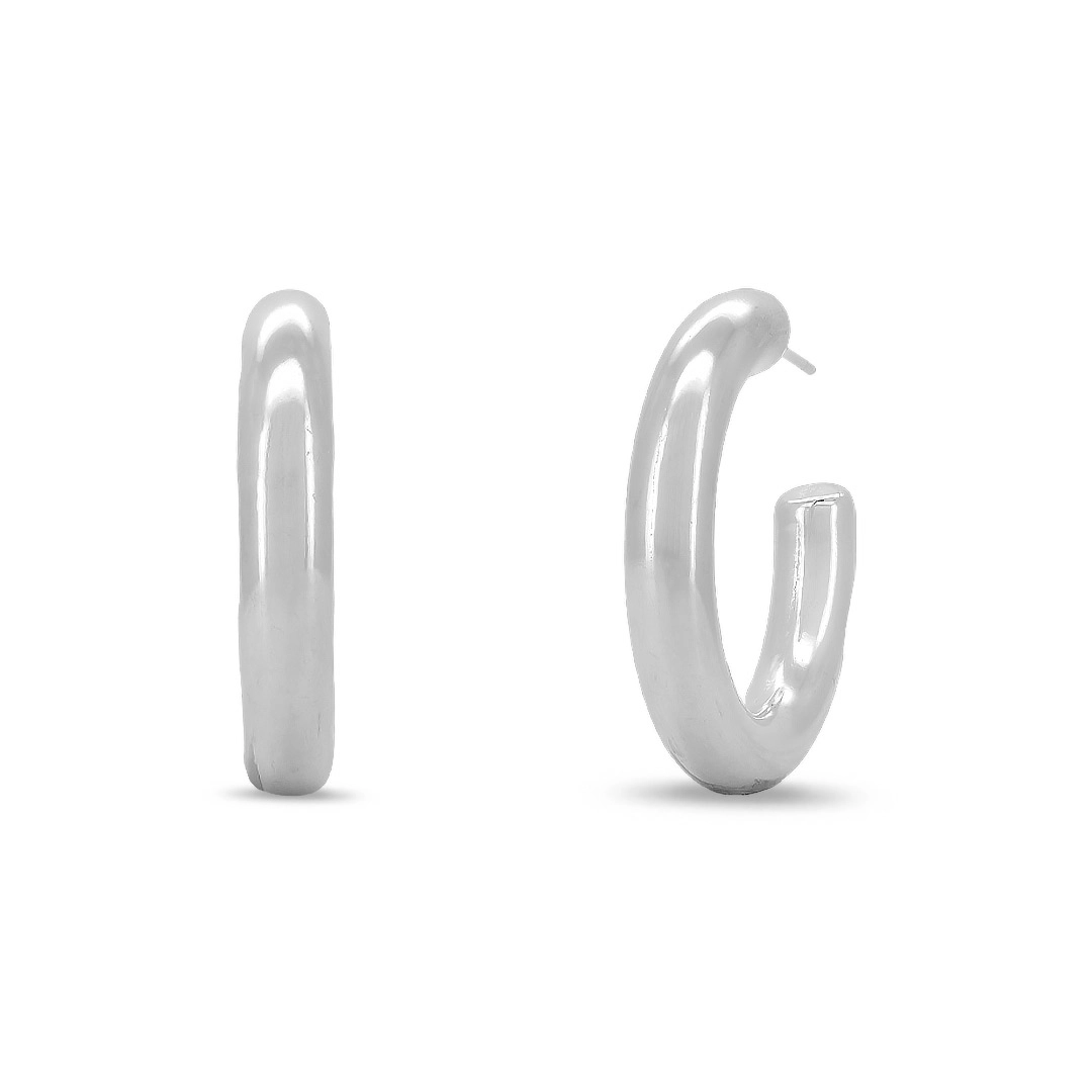 Brinco De Prata Leve Argola  Roliça Oca M