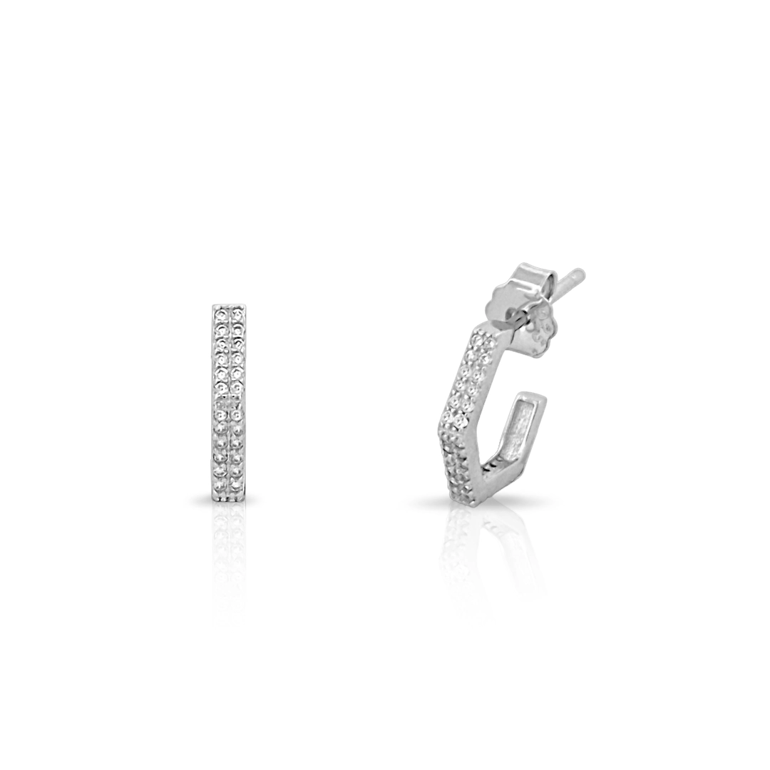 Brinco de Prata Argola sextavada com Zircônias Cristal