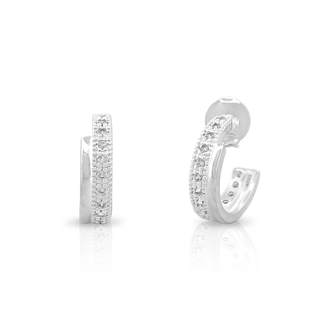 Brinco de Prata Leve Argola trabalhada com Zircônias Cristal