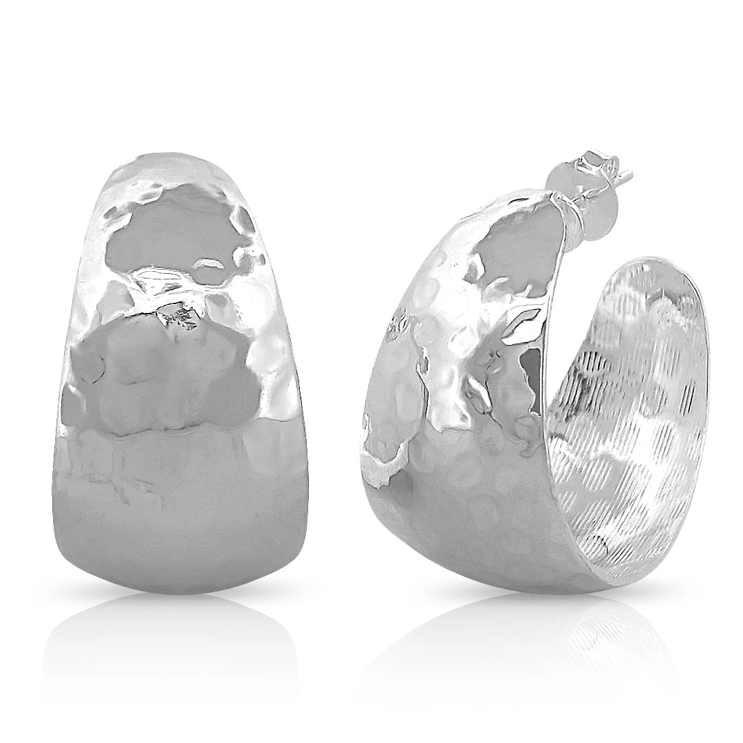 Brinco de Prata Leve Argola Trabalhada Espelhada