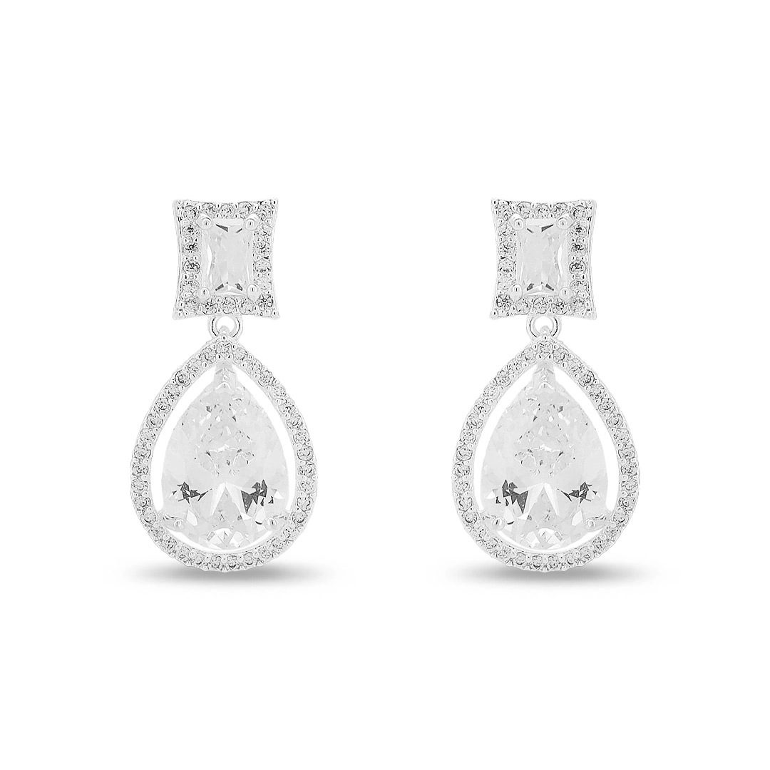 Brinco De Prata Leve Balanço com Zircônia Cristal