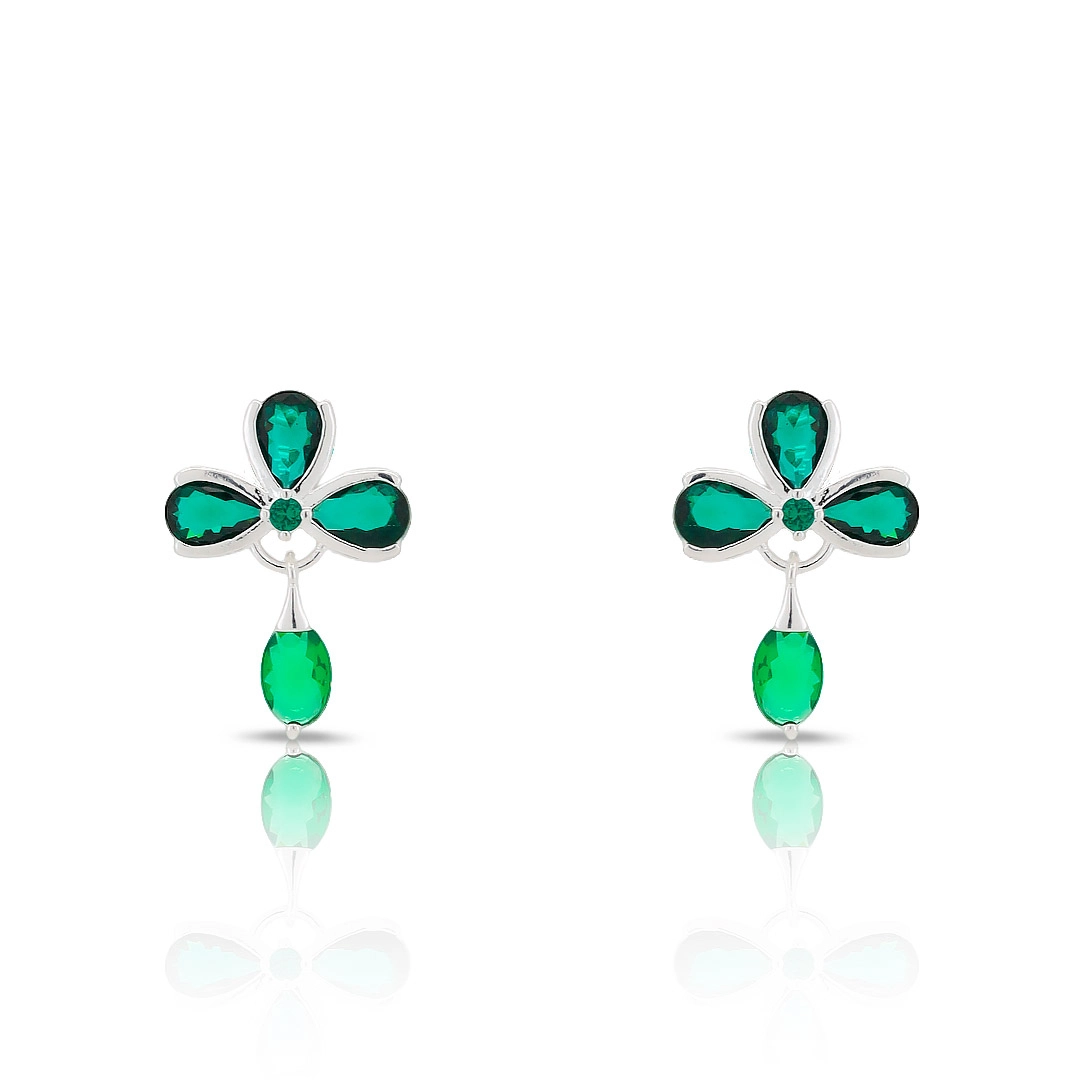 Brinco De Prata Leve Balanço com Zircônia Esmeralda 
