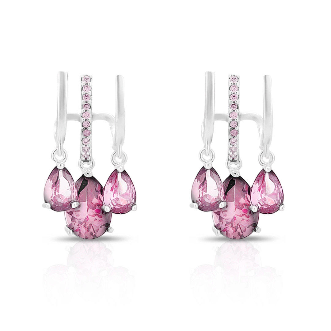 Brinco De Prata Leve Balanço com Zircônia Rosa