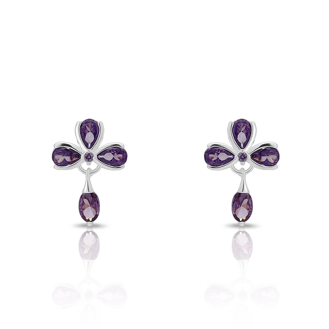 Brinco De Prata Leve Balanço com Zircônias Ametista