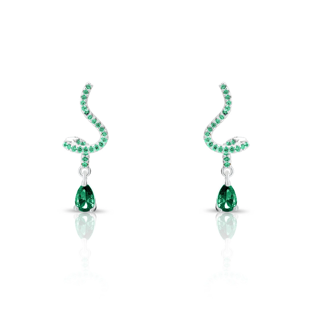 Brinco de Prata Leve Balanço Gota com Zircônia Esmeralda