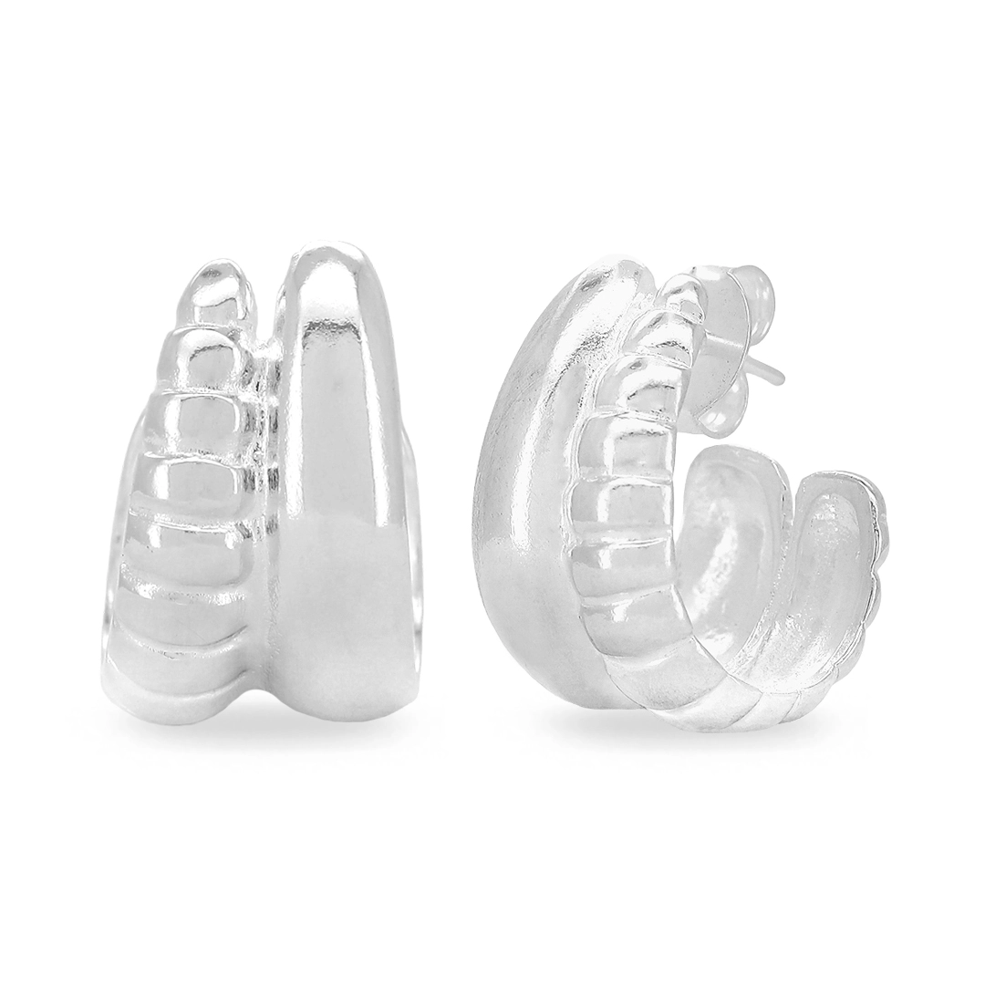 Brinco De Prata Leve Meia Argola Dupla Trabalhada