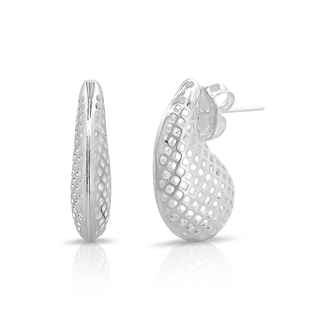 Brinco De Prata Leve Gota Trabalhada