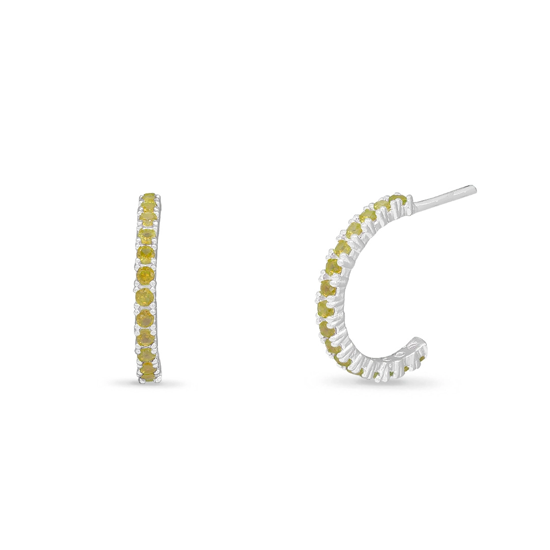 Brinco De Prata Meia Argola com Zircônia Citrino