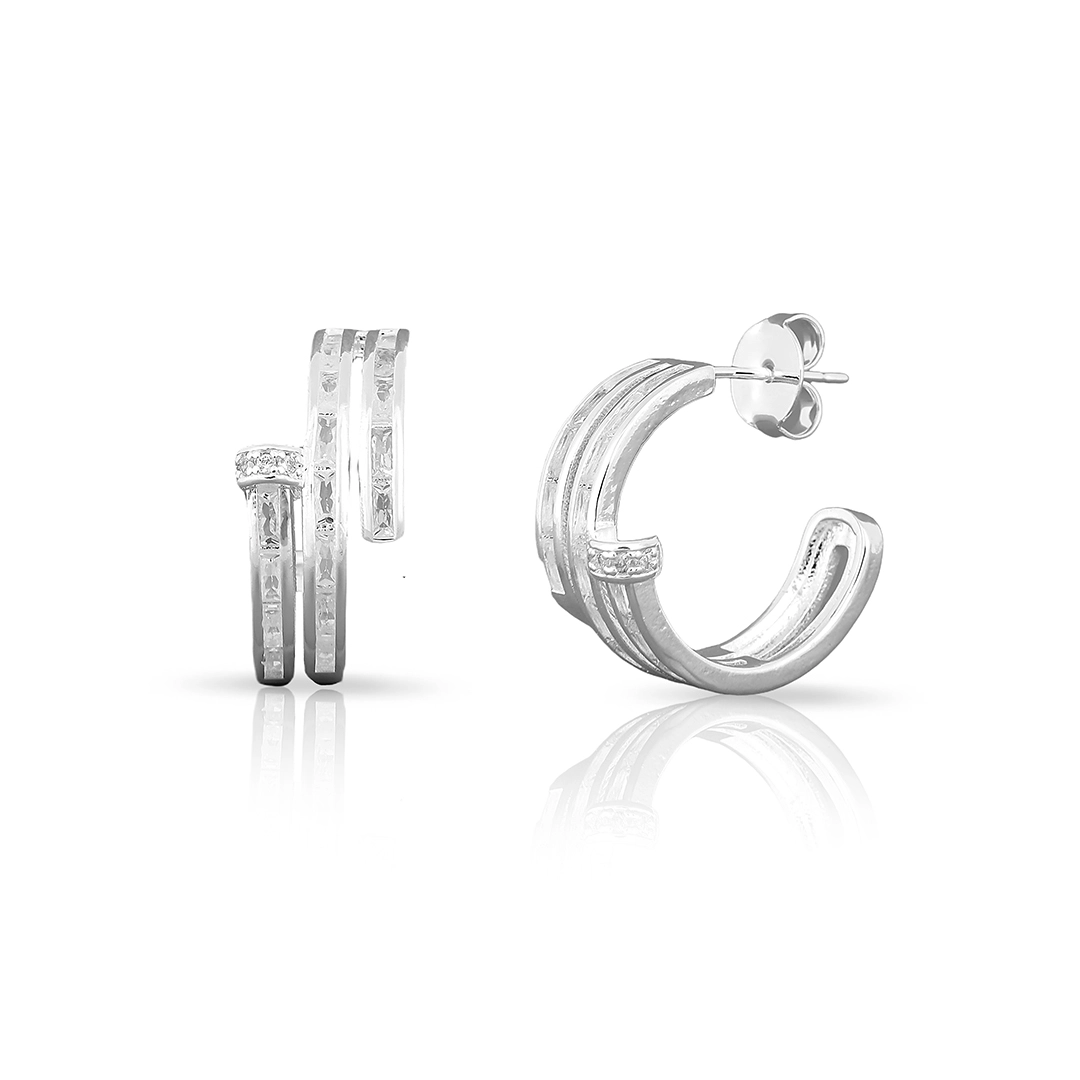 Brinco de Prata Leve Prego com Zircônias Cristal