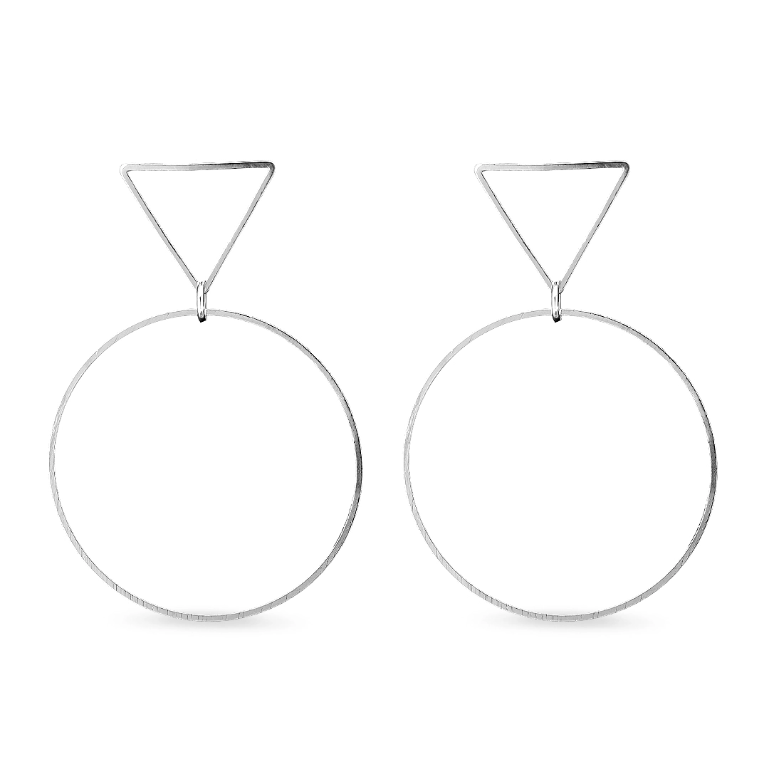 Brinco De Prata Leve Redondo e Triangular Vazado