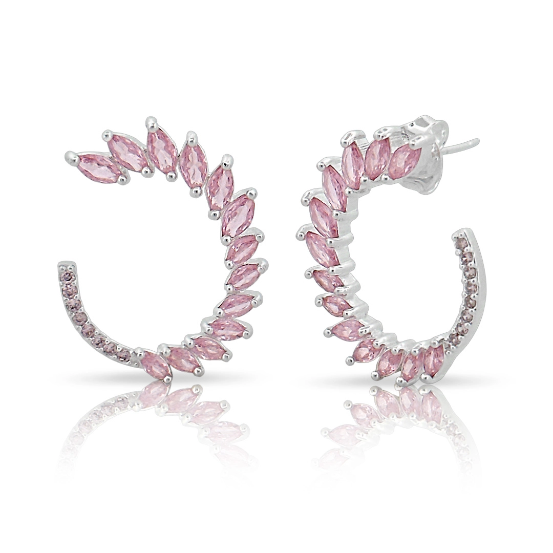 Brinco de Prata Leve Top Círculo com Zircônia Rosa