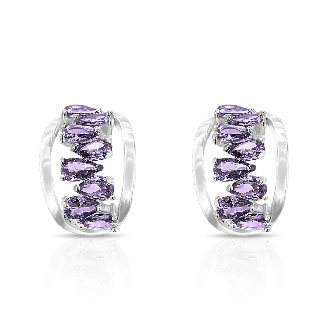 Brinco de Prata Leve Top com Zircônia Ametista
