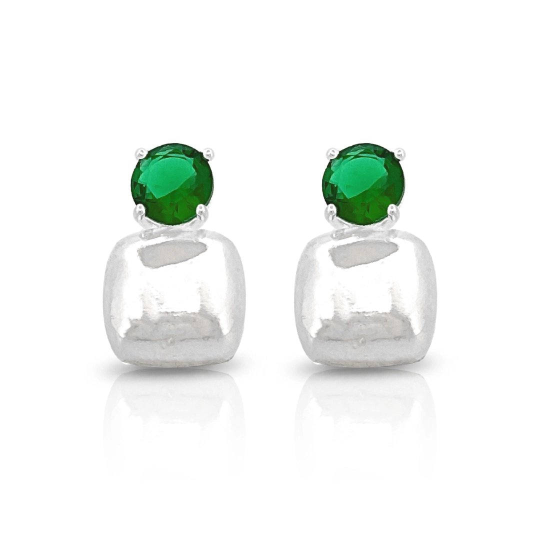 Brinco de Prata Leve Top com Zircônia Esmeralda