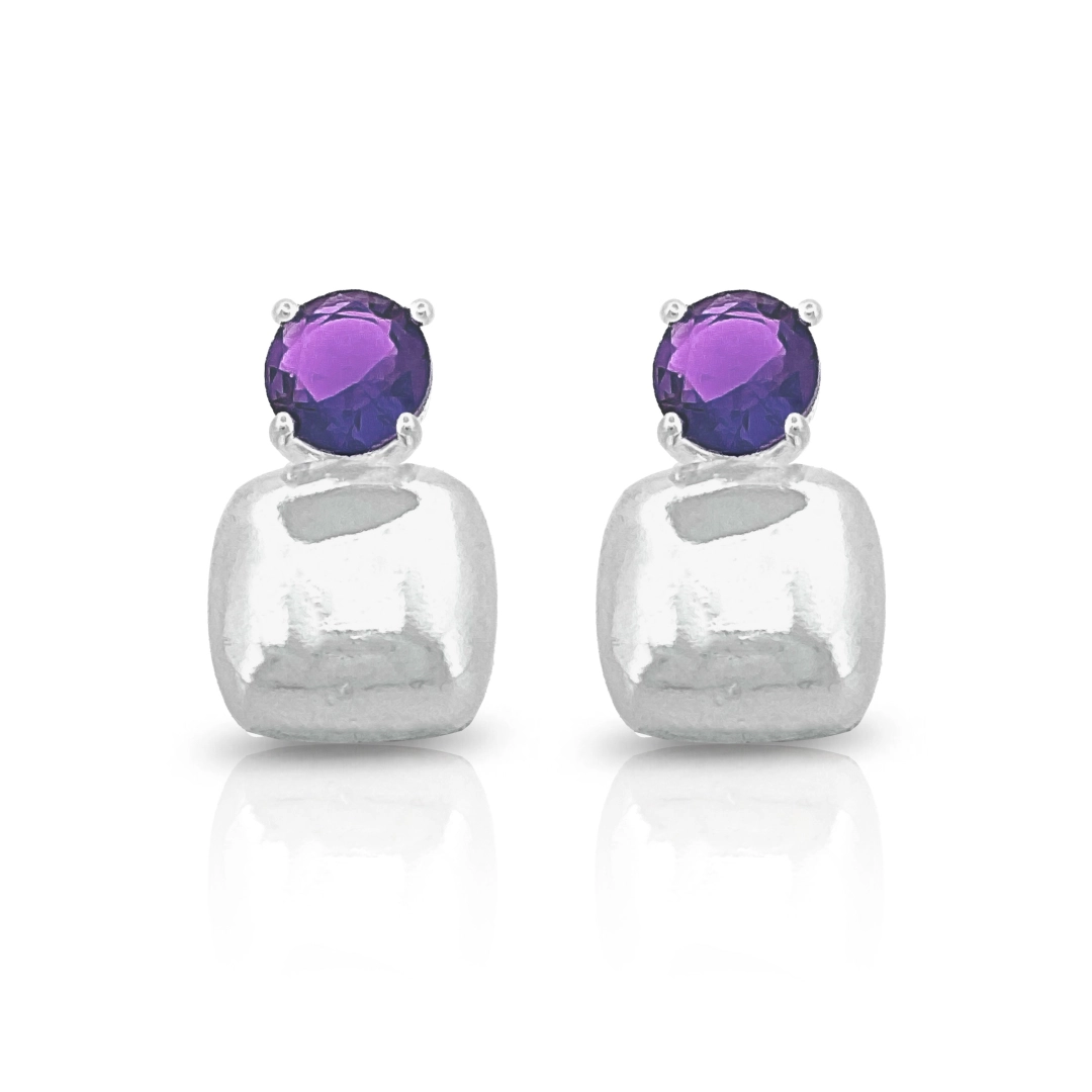 Brinco de Prata Leve Top com Zircônia Amestista