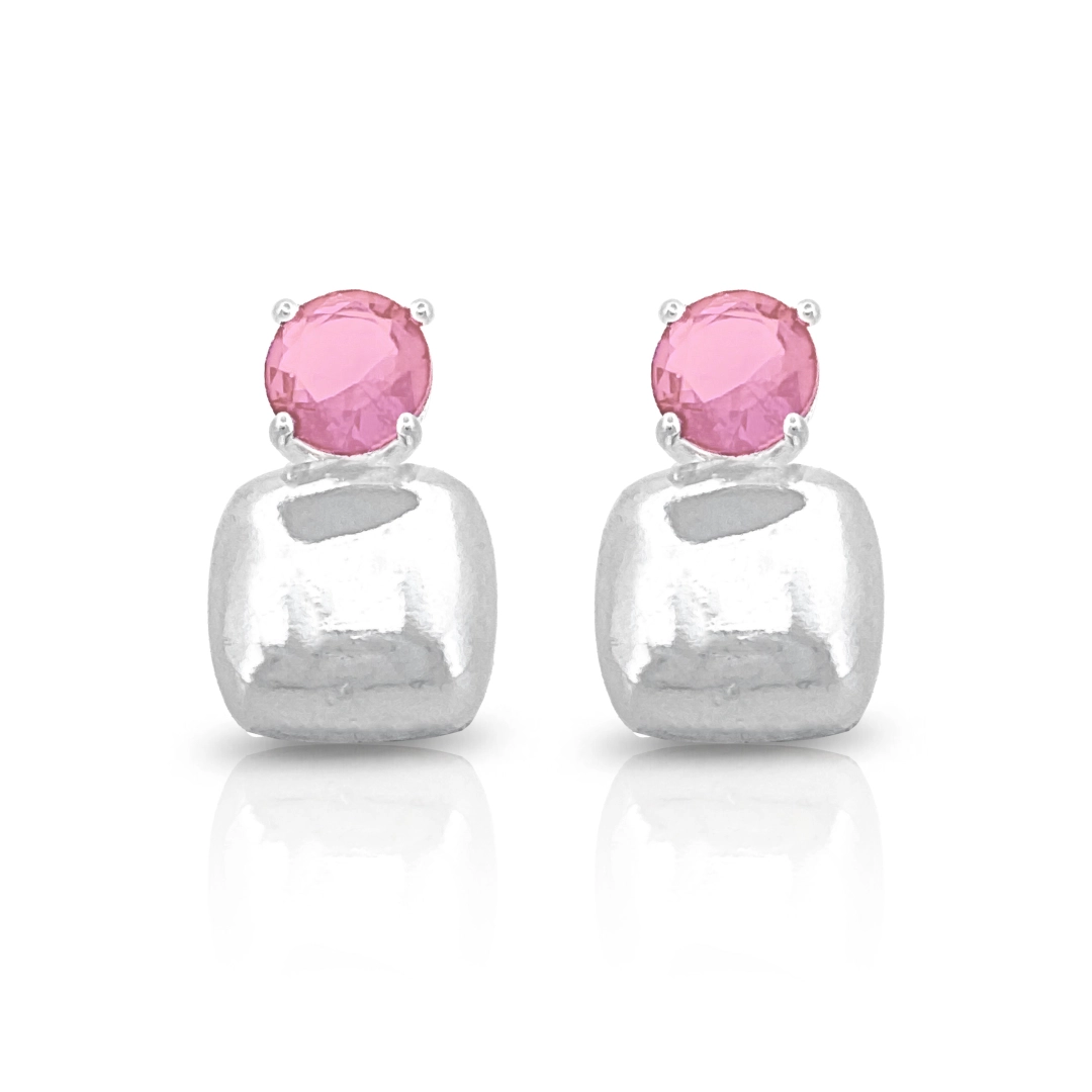 Brinco de Prata Leve Top com Zircônia Rosa
