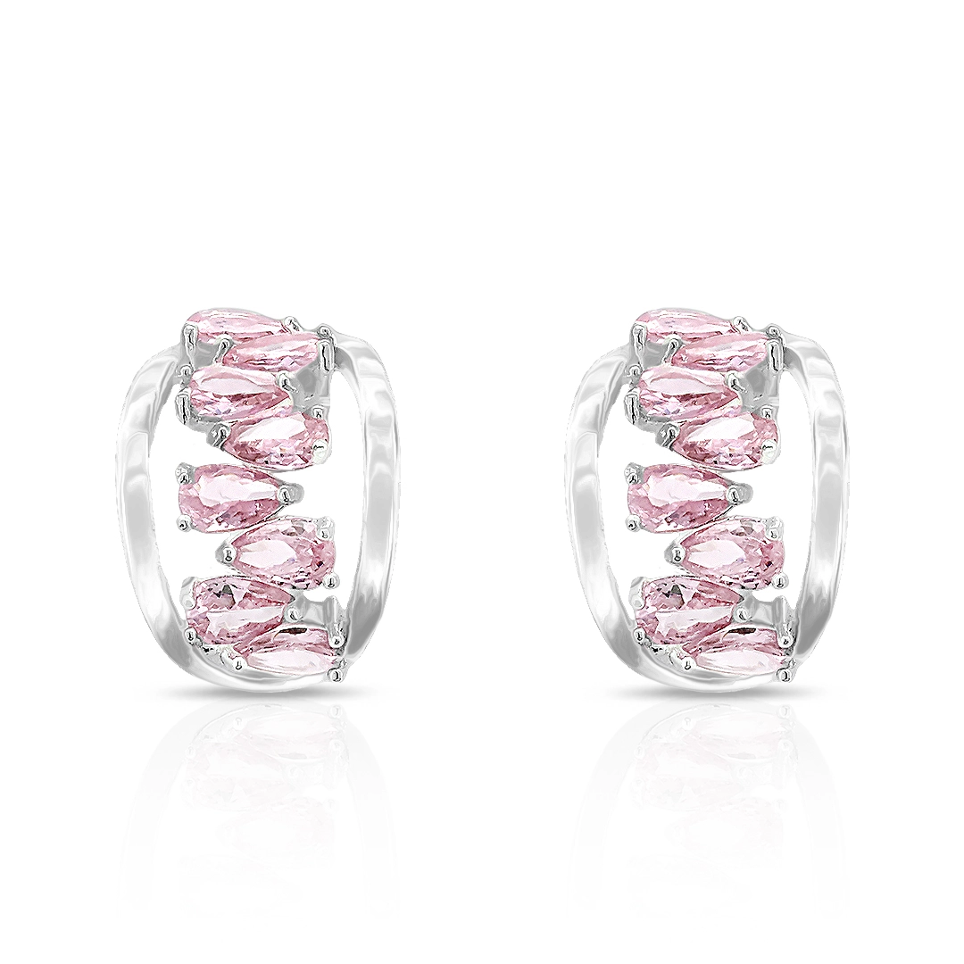 Brinco de Prata Leve Top com Zircônia Rosa