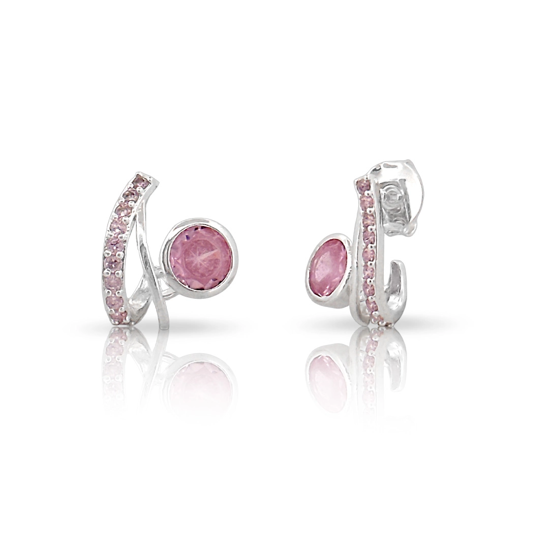 Brinco de Prata Leve Top Trabalhado com Zircônia Rosa