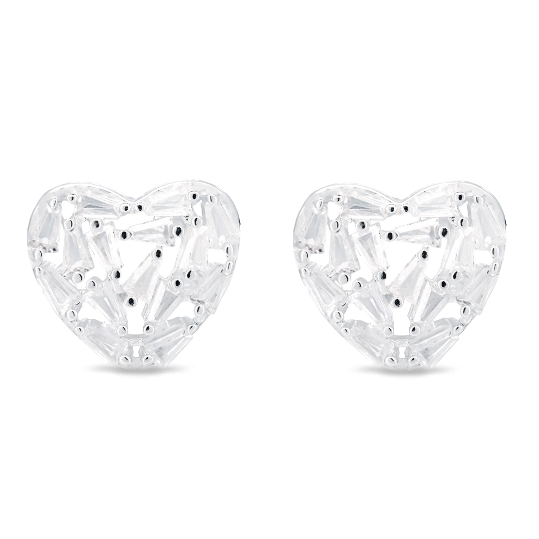 Brinco De Prata Leve Top Coração com Zircônia Cristal