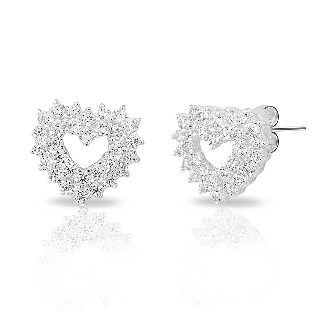 Brinco de Prata Leve Top Coração Com Zircônia Cristal