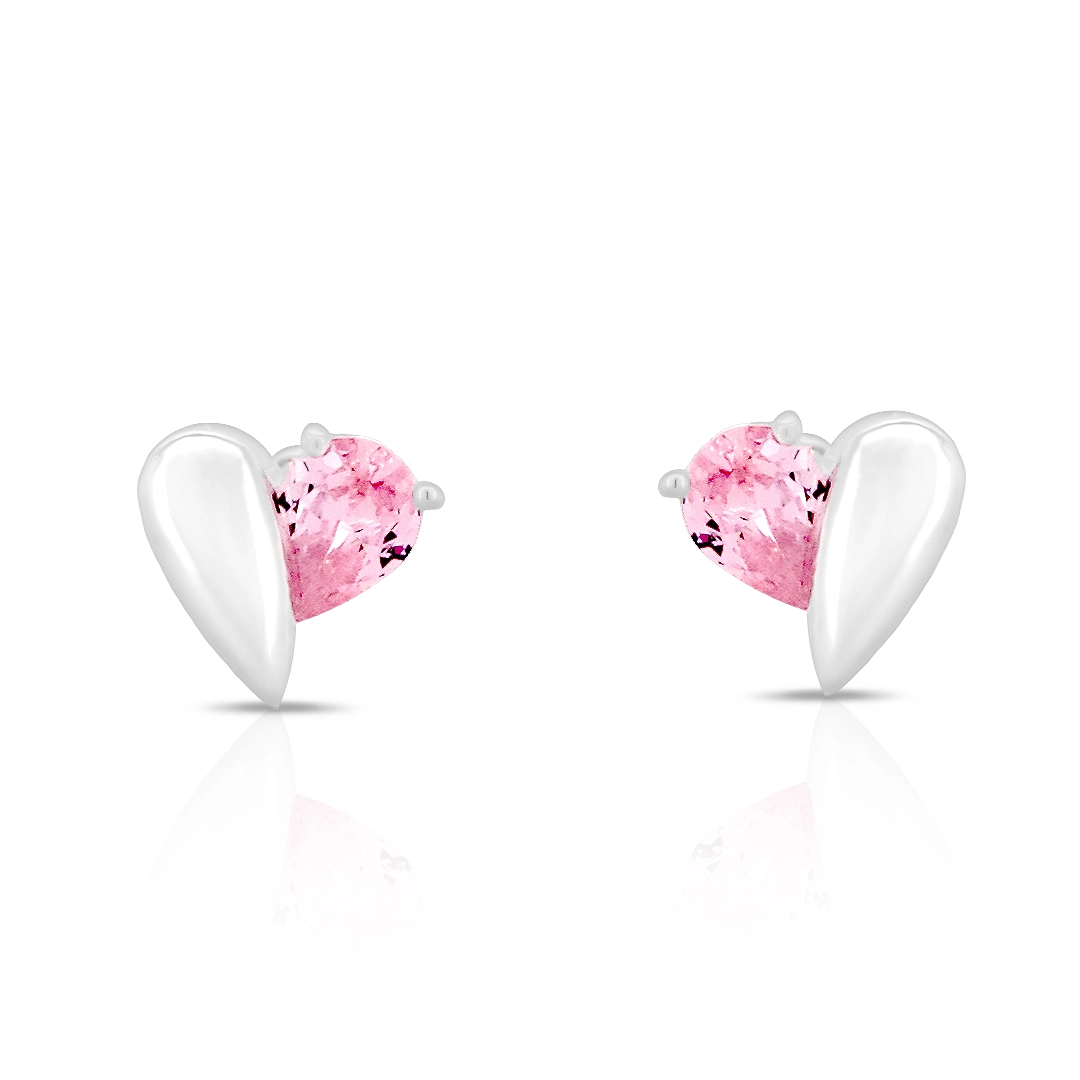 Brinco De Prata Leve Top Gota com Zircônia Rosa