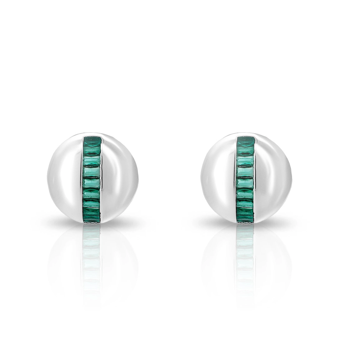 Brinco de Prata Leve Top Meia Bola com Zircônia Esmeralda