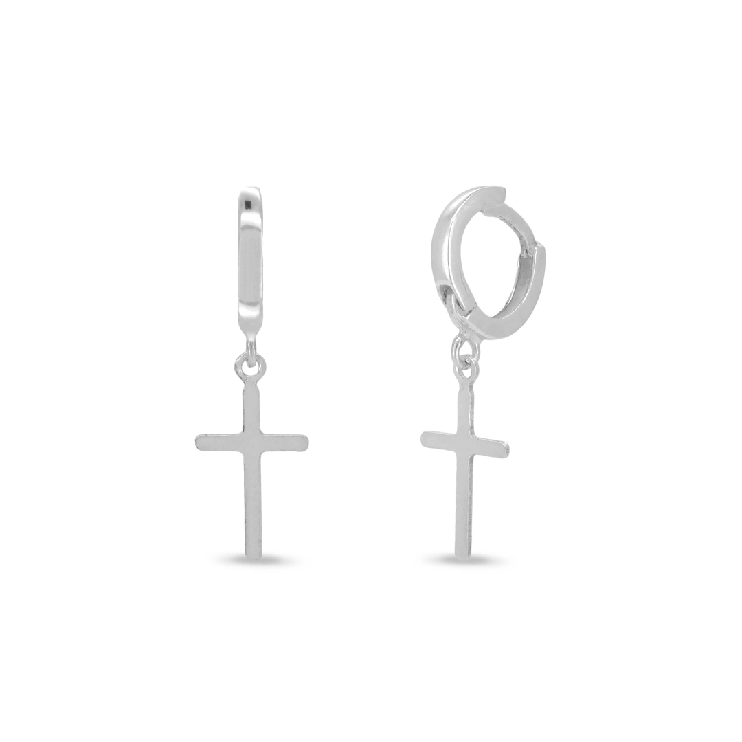 Brinco De Prata Linha Clic Argola com Cruz Espelhada